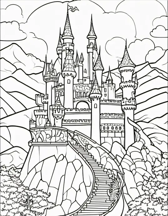 Medieval Dragon's Lair Coloring Page