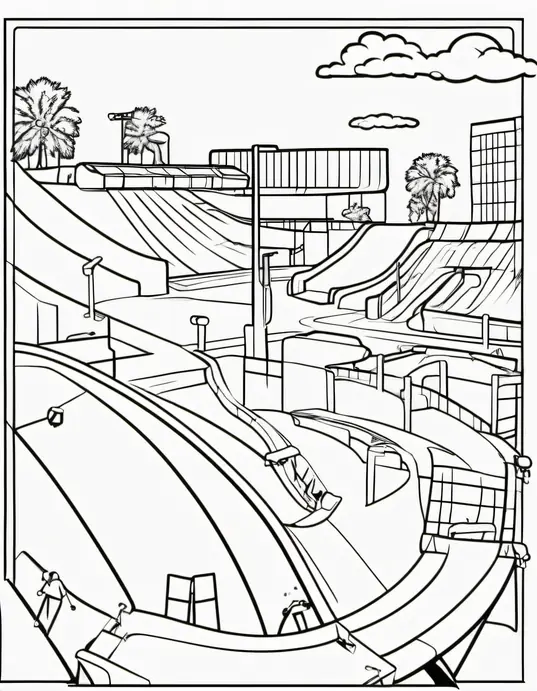 Colorful Skate Park Scene for Kids to Color!