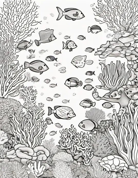 Underwater Coral Reef Coloring Scene for Kids