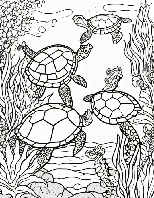 Coloring Ocean Turtles and Seahorses