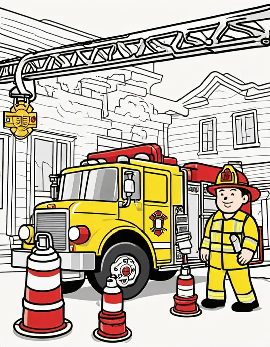 Vibrant Fire Truck Coloring Page for Kids