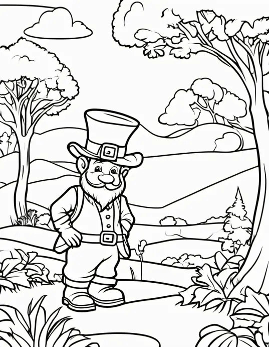 Leprechaun Forest Coloring Page for St. Patrick's Day