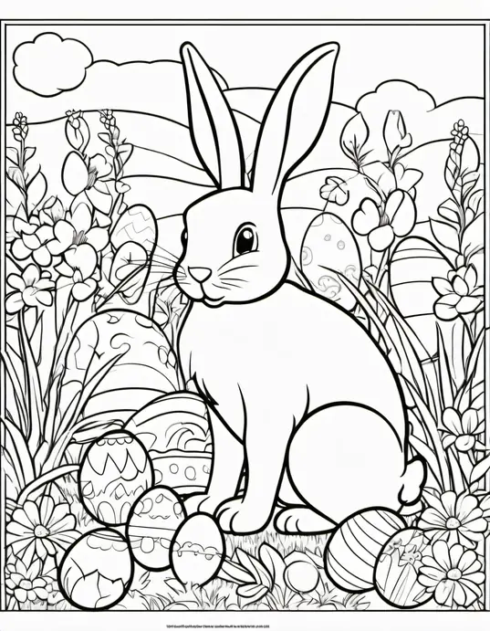 Easter Bunny Coloring Page: Hide-and-Seek Egg Hunt Fun