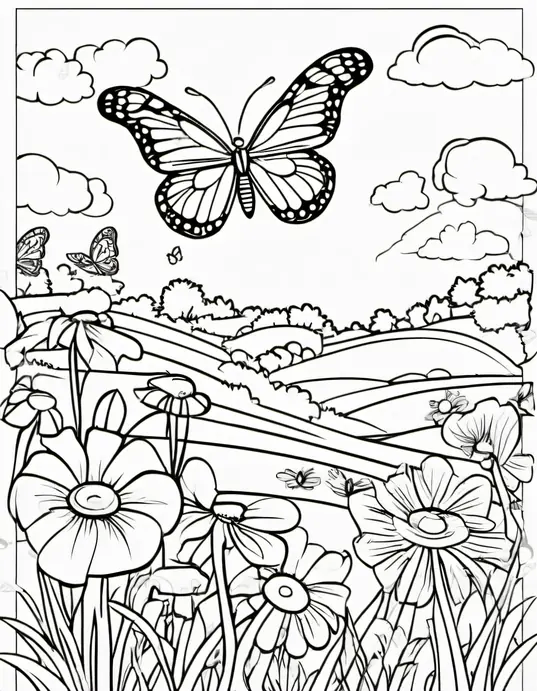 Sunny Day Coloring Butterflies in Fields
