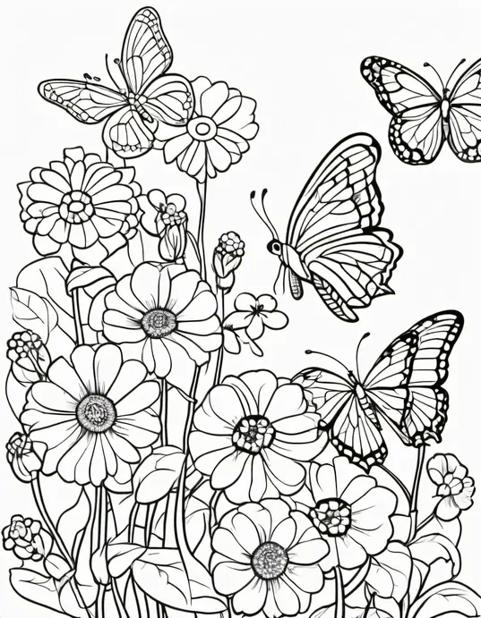 Butterfly Garden Coloring Page for Kids