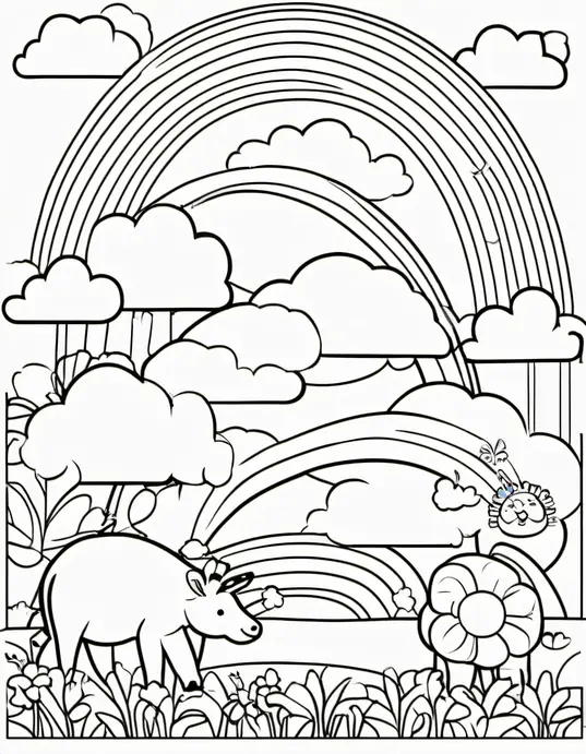 Sunny Day Rainbow Coloring Scene