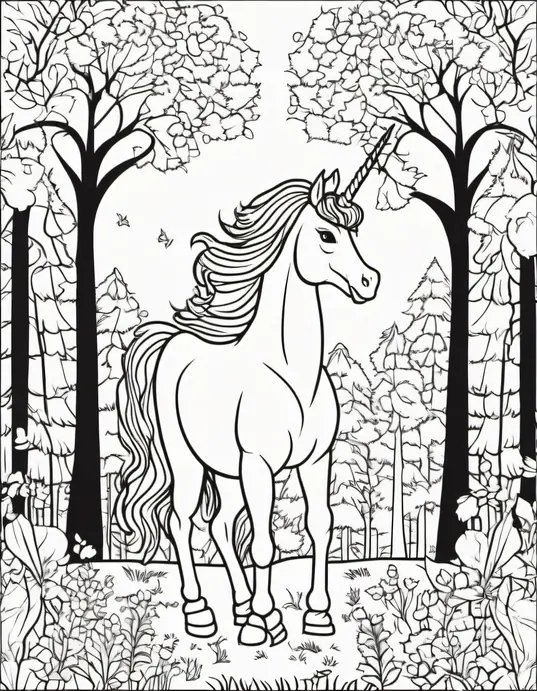 Enchanted Unicorn Forest Coloring Page