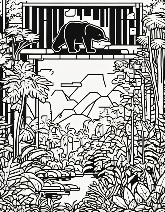 Pixely Rainforest Jungle Coloring Page