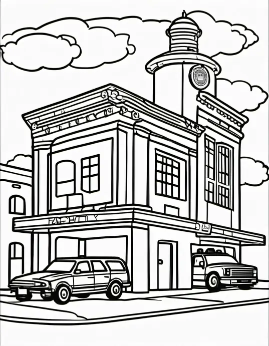 Colorful Fire Station Play Scene with Police Cars