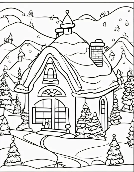 Santa's Winter Wonderland Coloring Scene for Kids
