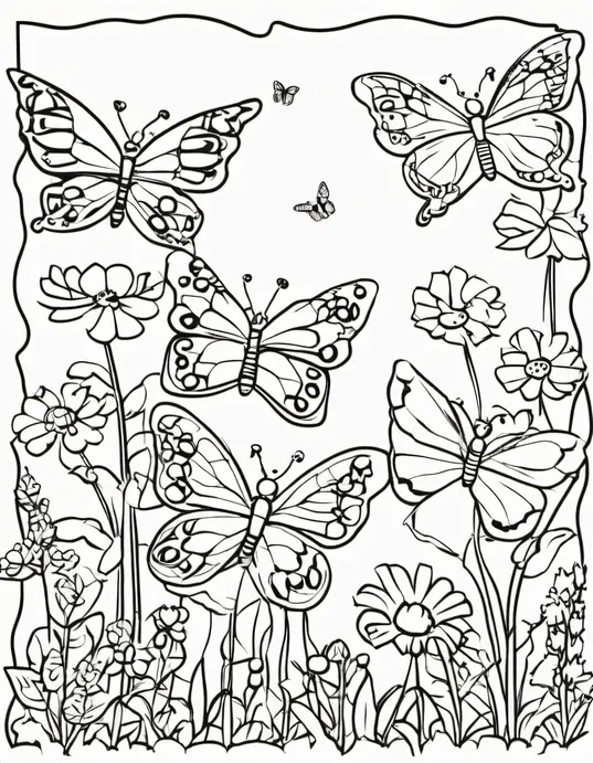Butterfly Garden Coloring Page for Kids