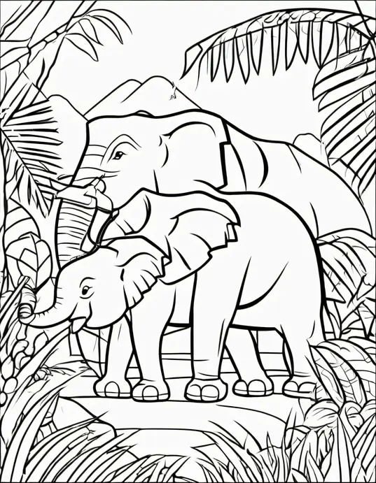 Pixel Art Jungle Safari Coloring Scene