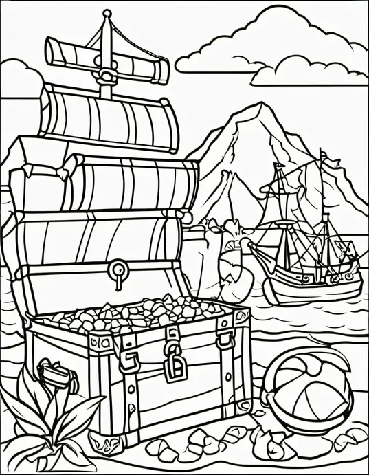 Pirate Treasure Island Coloring Scene for Kids