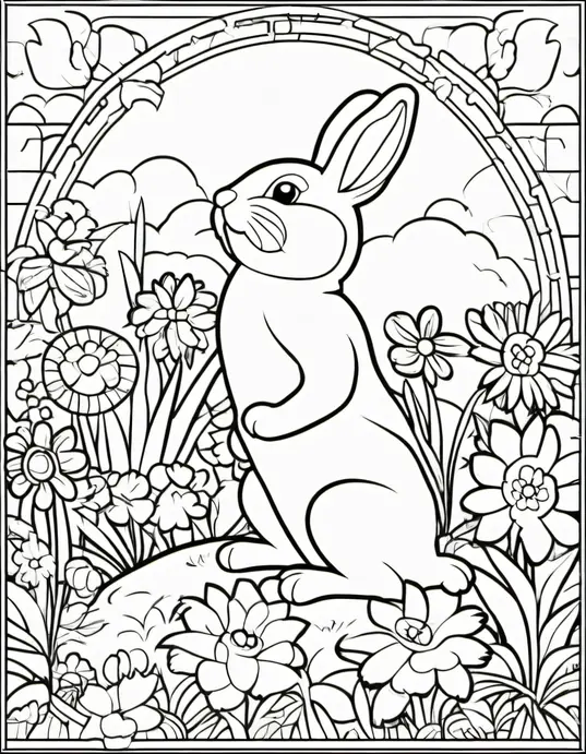 Easter Bunny Garden Coloring Page for Kids