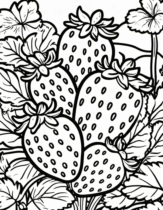 Colorful Strawberry Patch Coloring Page