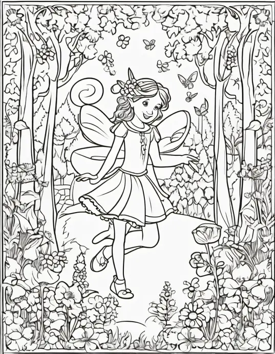Enchanting Forest Fairy Coloring Scene