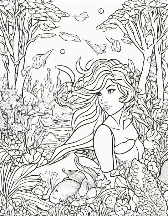 Mermaid Forest Coloring Scene