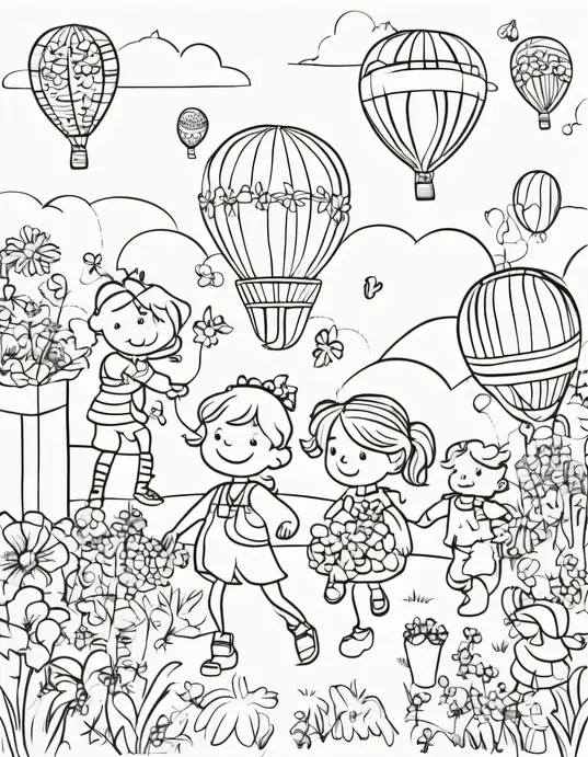 Coloring Happy Balloon Garden Party Scene