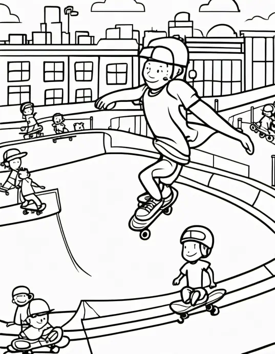 Color Skate Park Sunny Day Characters