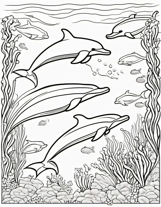 Underwater Dolphin Coloring Adventure Scene