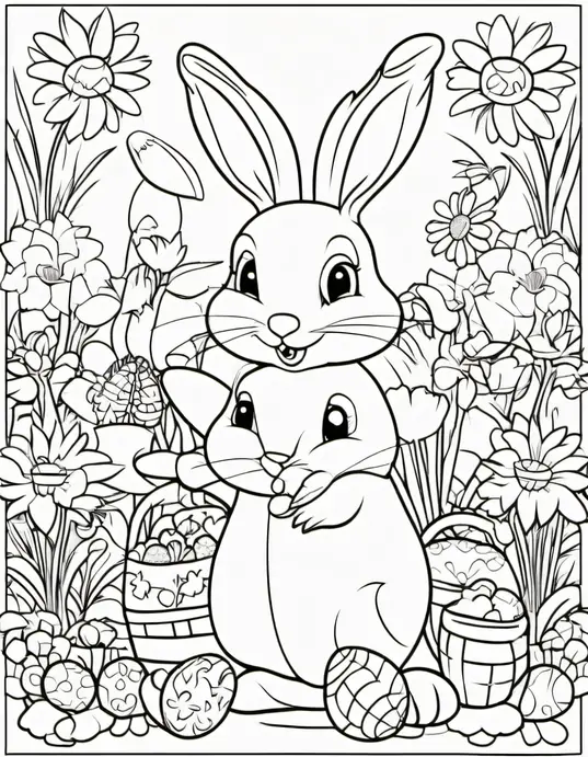 Easter Bunny Garden Coloring Page