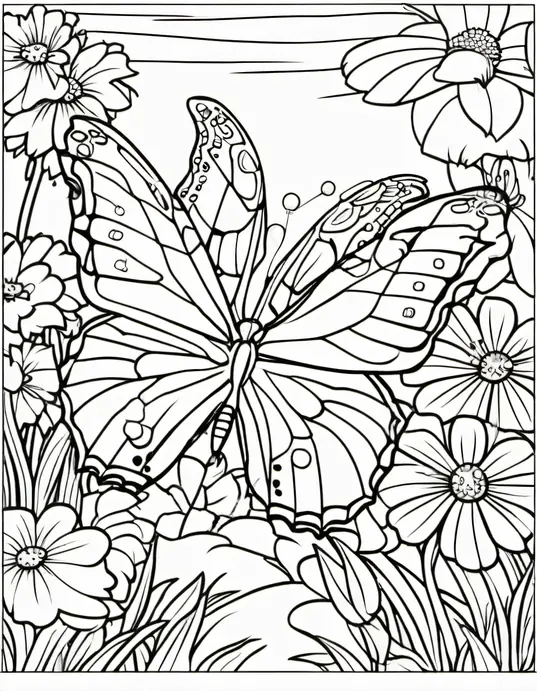 Butterfly Garden Coloring Page for Kids