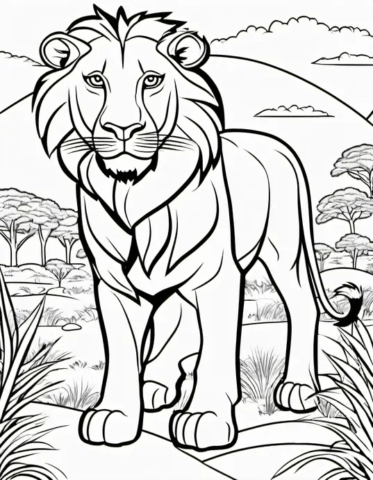 Exciting Lion and Zebra Coloring Scene Safari Adventure