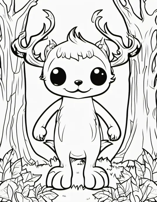Spooky Forest Creature Coloring Page for Kids