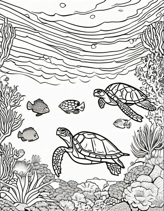 Colorful Underwater Turtle Reef Scene for Kids