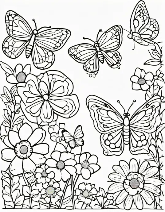 Butterfly Garden Coloring Page for Kids