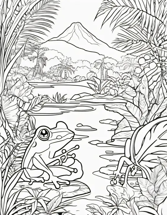 Exotic Frog Rainforest Coloring Scene