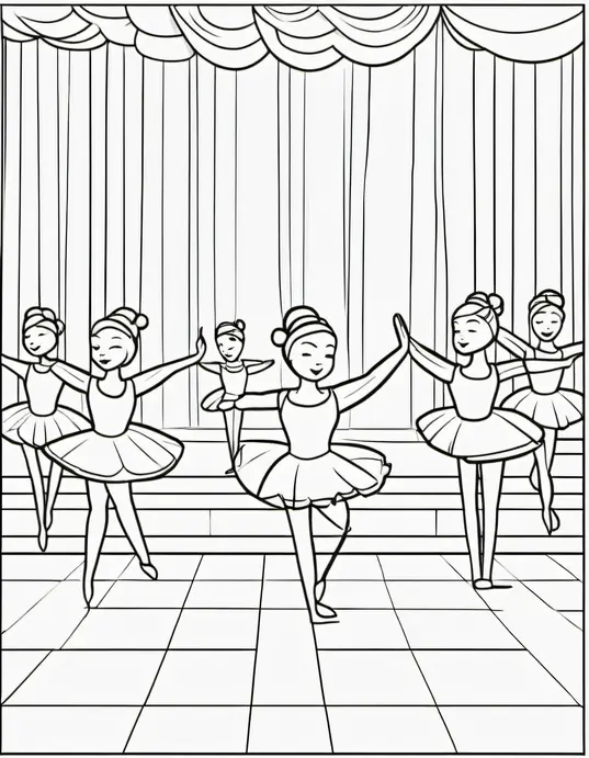 Colorful Ballet Dancers Coloring Page for Kids