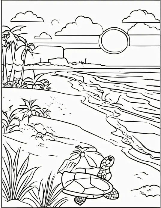 Sunny Day Beach Coloring Page