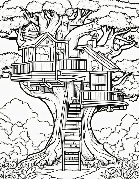 Explore Sunny Treehouse Coloring Page