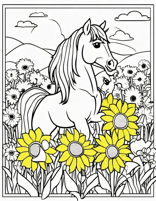 Color Happy Ponies in Sunflower Meadow