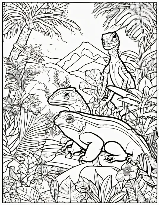 Color Exotic Rainforest Reptiles Jungle Scene