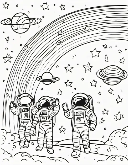 Color Astronauts Playing in Space Rainbows