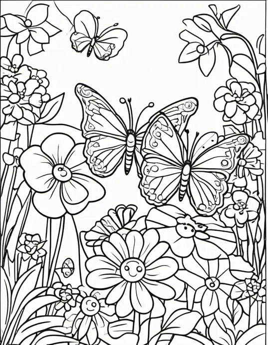 Butterfly Garden Coloring Scene for Kids