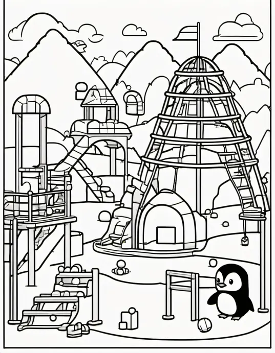 Pixely Penguin Playground Coloring Page