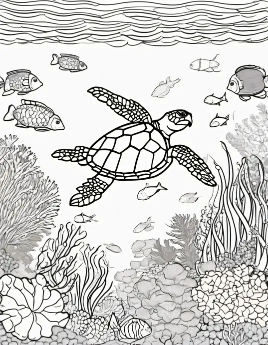 Explore Ocean Rainbow Sea Turtle Coloring Page