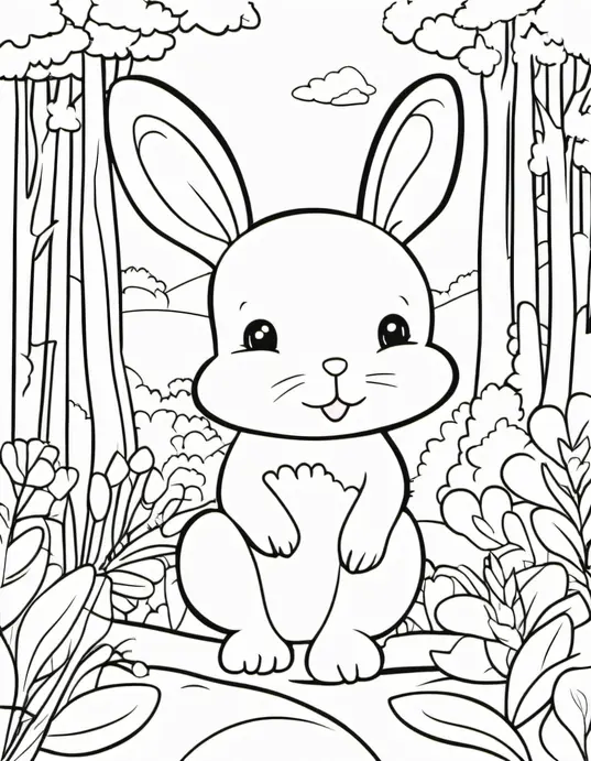 Colorful Bunny Forest Scene for Kids
