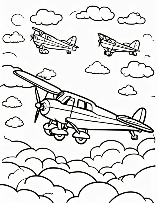 Color and Learn: Cute Airplane Pilots in a Sunny Sky