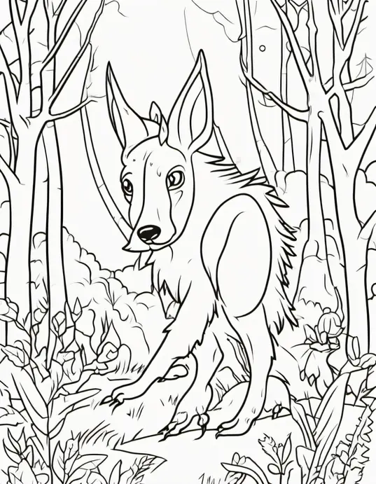 Spooky Forest Creature Coloring Scene