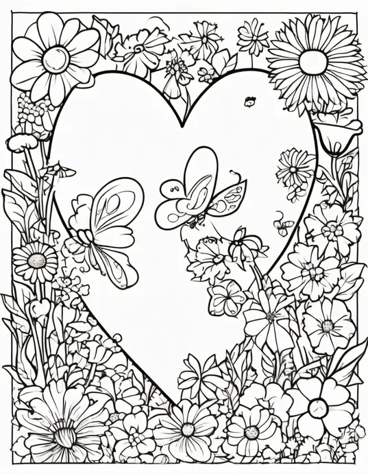 Whimsical Heart-Shaped Garden Coloring Page