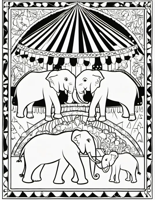 Exotic Elephant Coloring Page in Circus Tent
