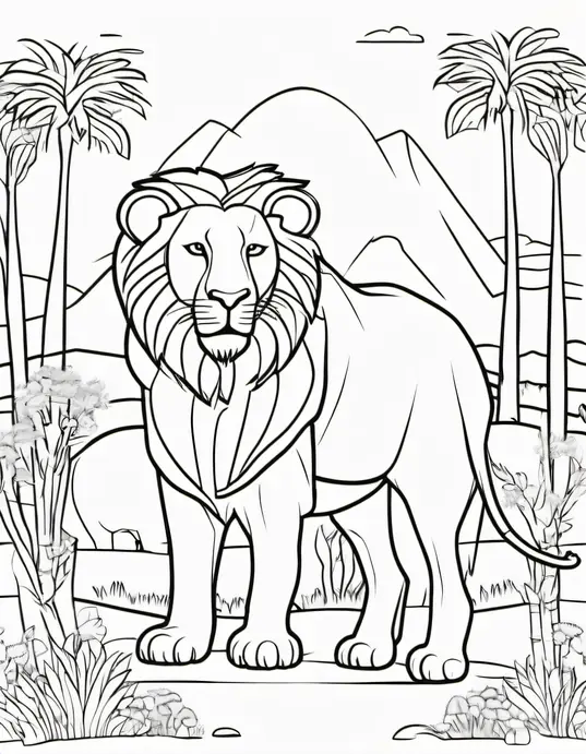 Exciting Lion and Elephant Coloring Scene in Savannah