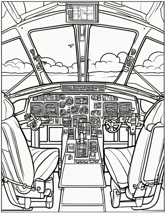 Colorful Cockpit Dashboard for Kids Airplane Coloring Page