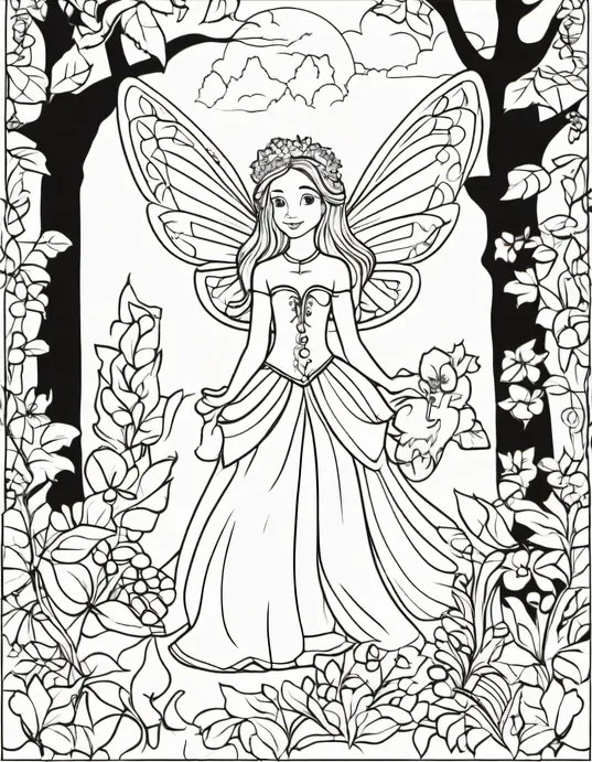 Enchanted Forest Fairy Coloring Scene