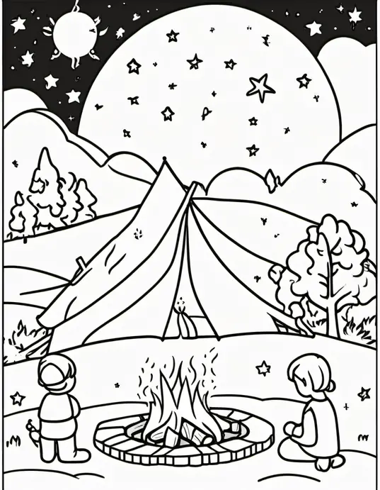 Color Campfire Scenes under the Stars