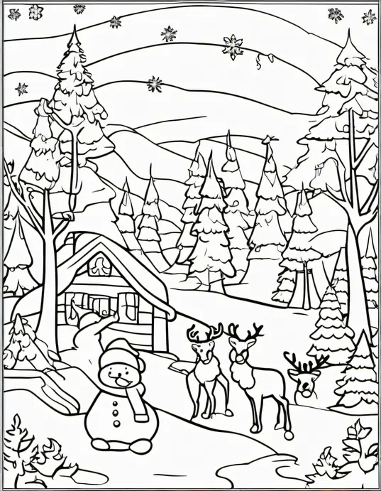 Santa's Magical Winter Wonderland Coloring Scene